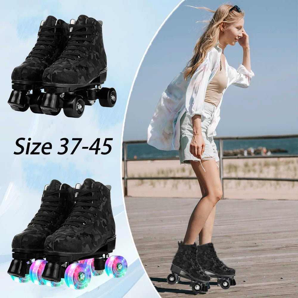 Outdoor Roller Skates Sports Double Row Skates Quad 4 Wheels Skating Women Flashing Roller Skates Shoes for Men Youth Boys Girls - silverfoxgoods